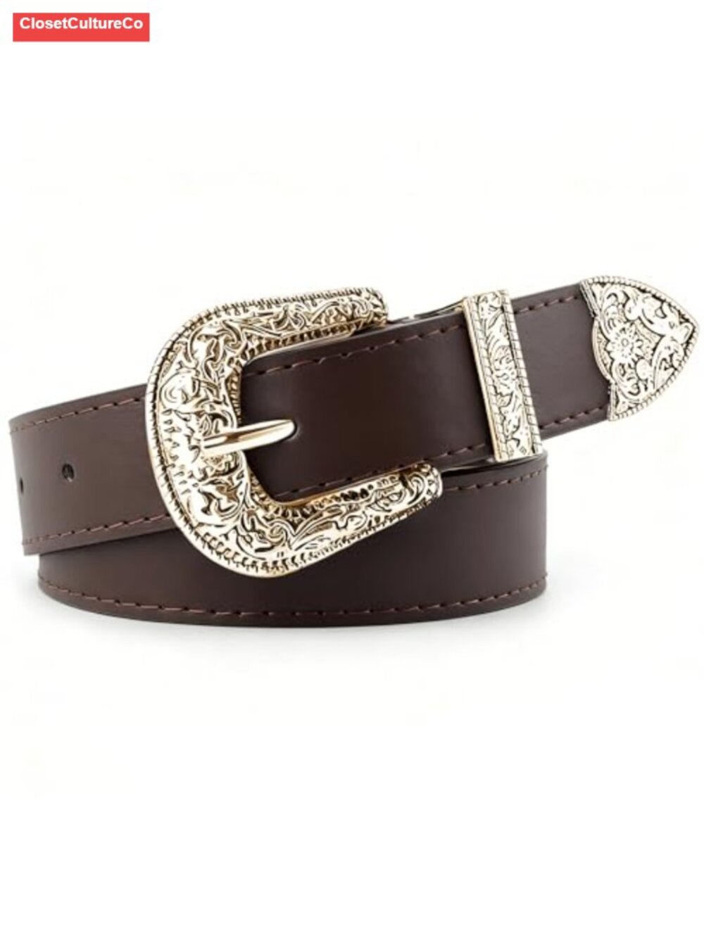Western Cowgirl Belt Engraved Buckle PU Leather Slim Fit Jeans Dresses